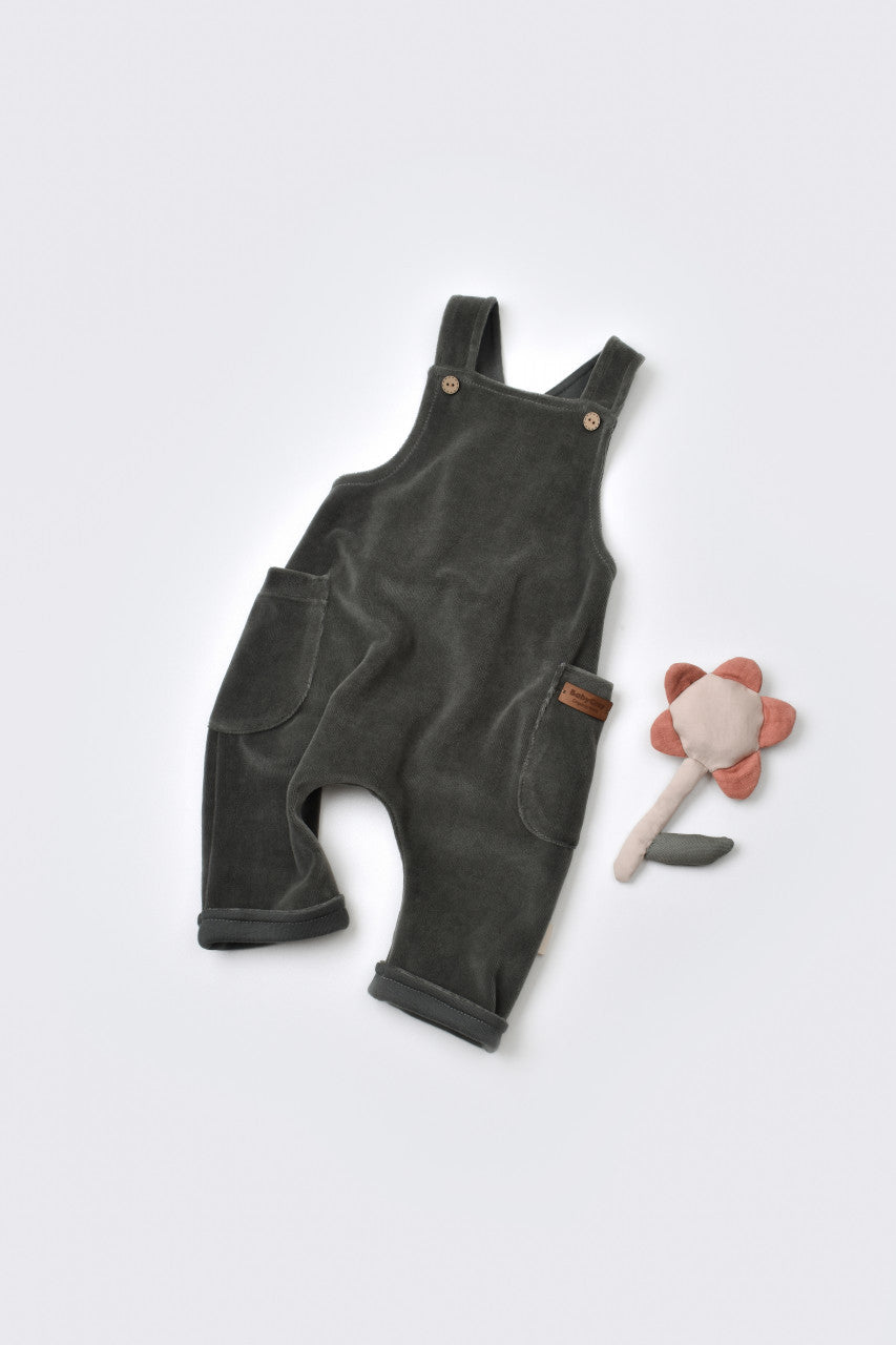 Salopeta Velvet cu bretele din 80%bumbac organic si 20% poliester - Antracit, Baby Cosy