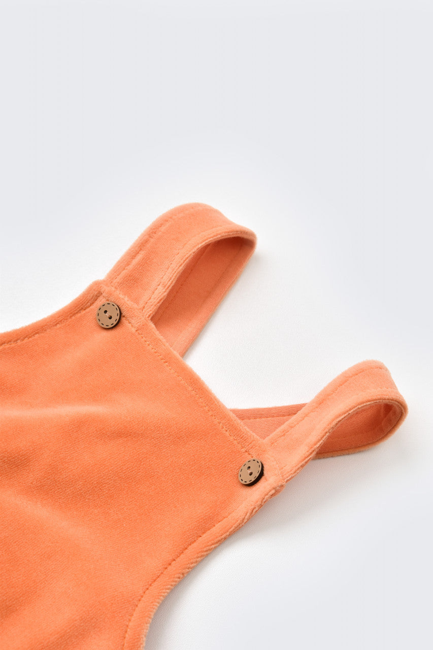 Salopeta Velvet cu bretele din 80%bumbac organic si 20% poliester - Portocaliu, Baby Cosy