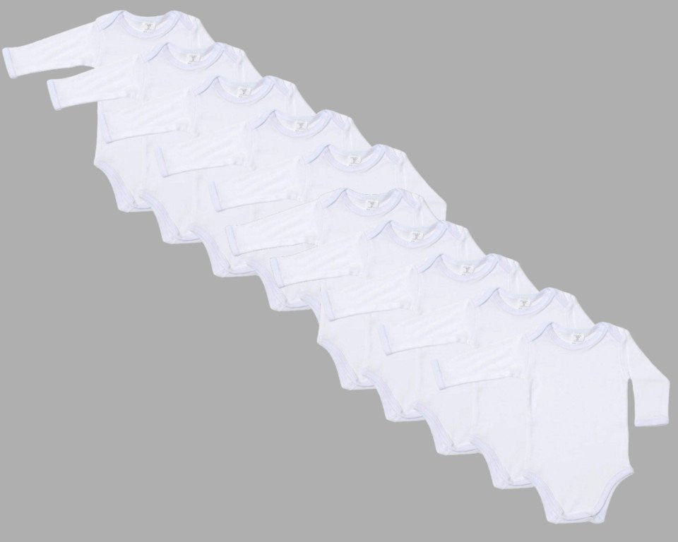 Set 10 body-uri din bumbac albe cu maneca lunga