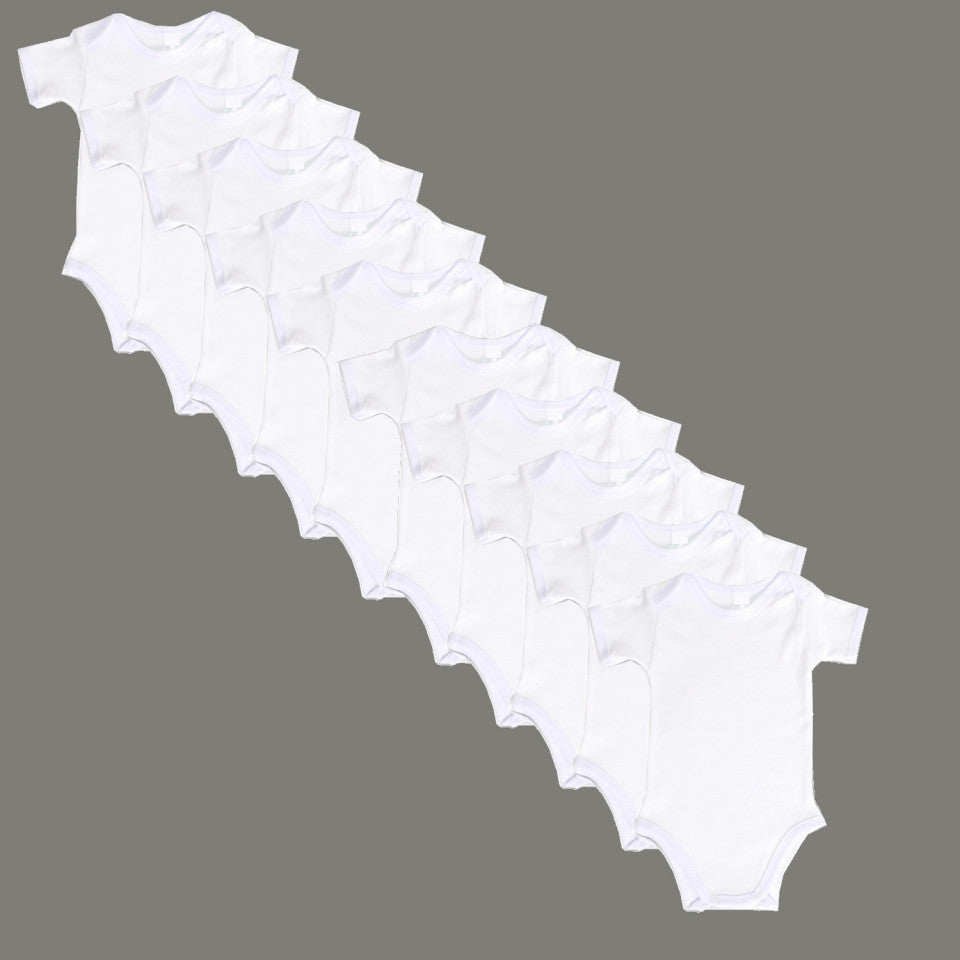 Set 10 body-uri din bumbac albe cu maneca scurta