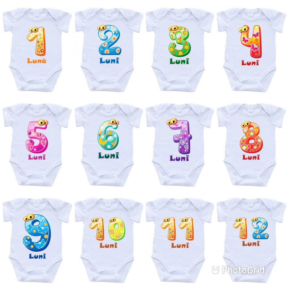 Set 12 body-uri cu lunile bebelusului