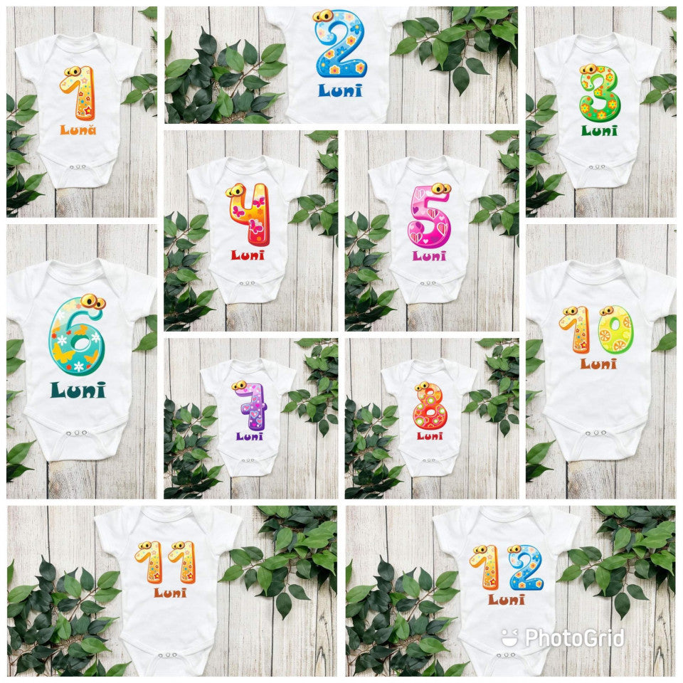 Set 12 body-uri cu lunile bebelusului