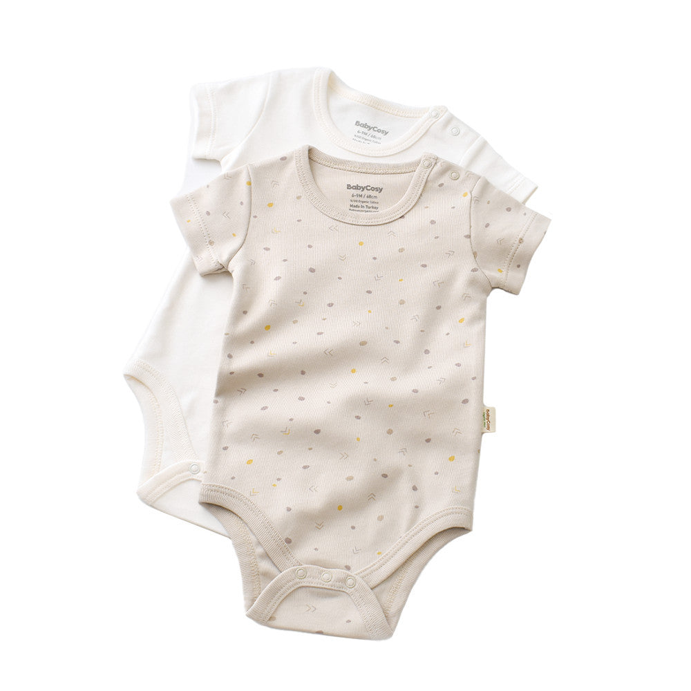 Set 2 body-uri bebe unisex -100% bumbac organic - Crem cu buline, Baby Cosy