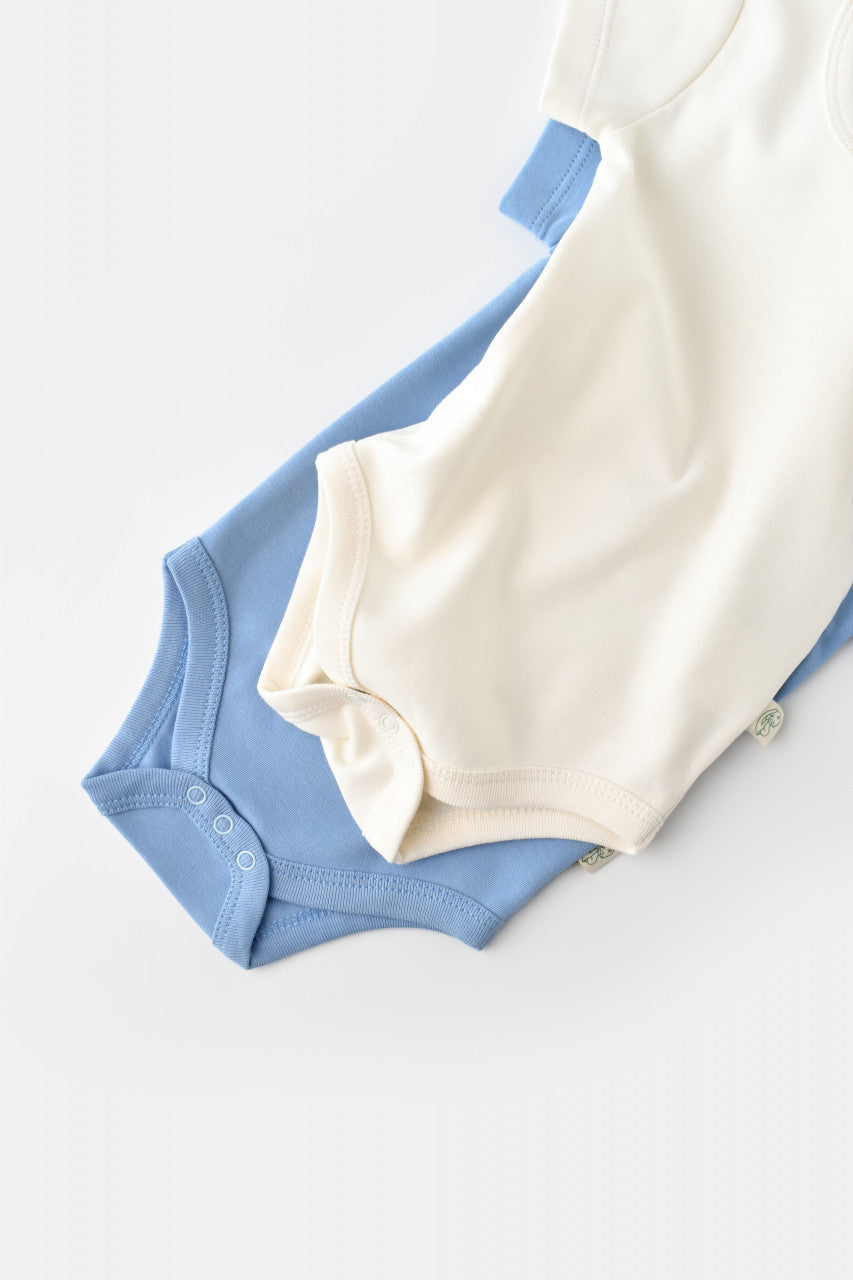 Set 2 body-uri bebe unisex -100% bumbac organic - Ecru/Bleu, Baby Cosy