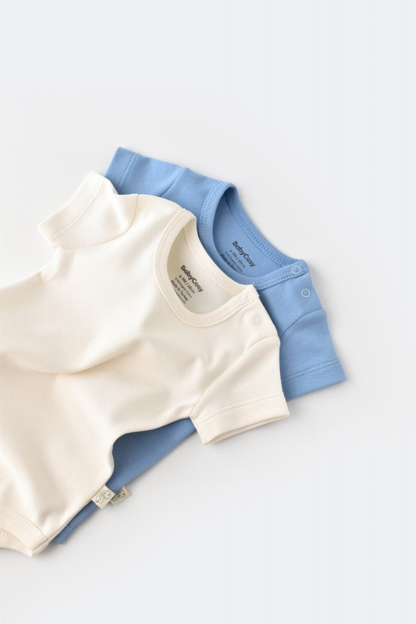 Set 2 body-uri bebe unisex -100% bumbac organic - Ecru/Bleu, Baby Cosy