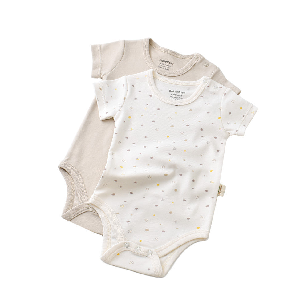 Set 2 body-uri bebe unisex -100% bumbac organic - Ecru cu buline, Baby Cosy