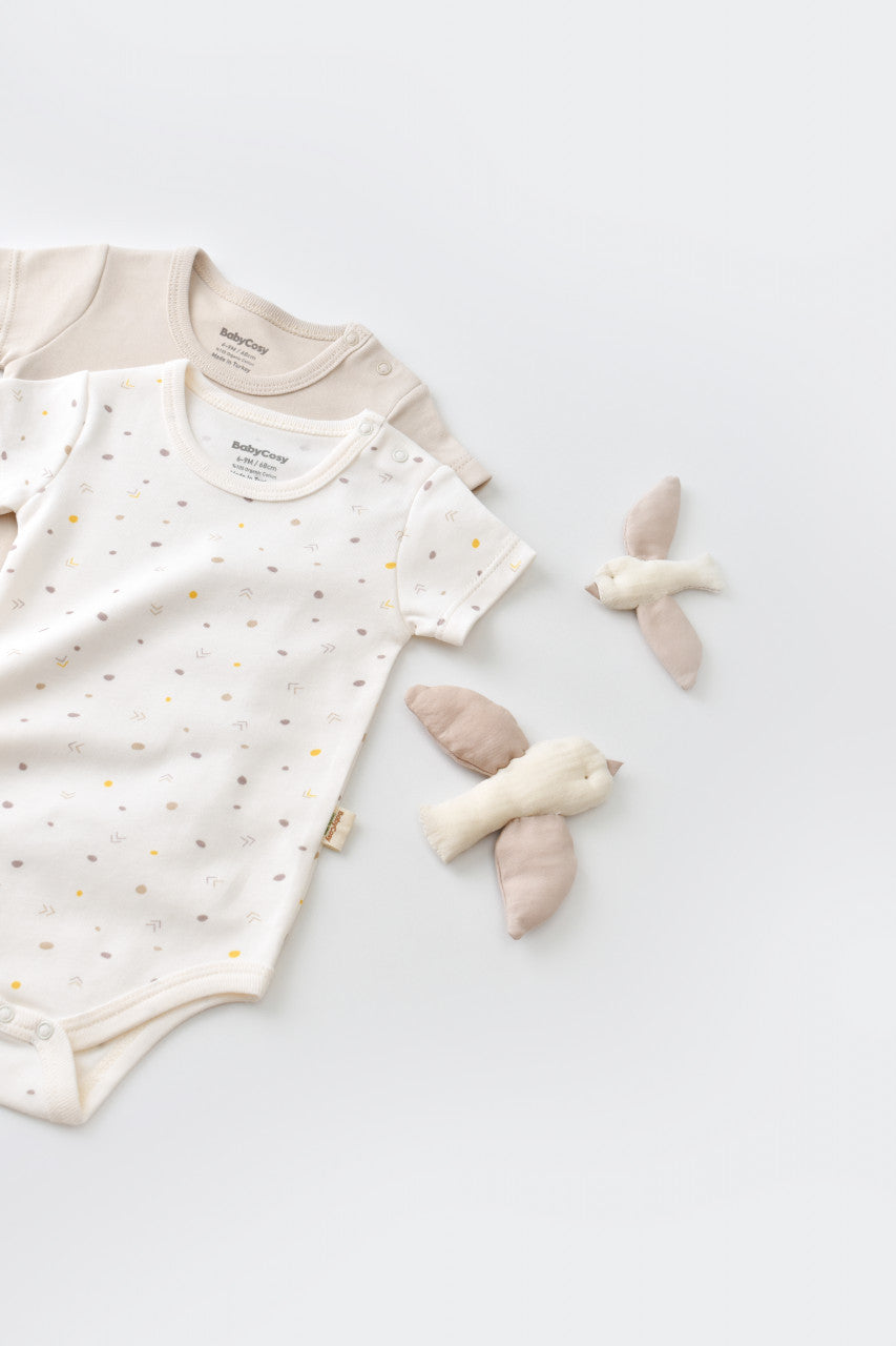 Set 2 body-uri bebe unisex -100% bumbac organic - Ecru cu buline, Baby Cosy