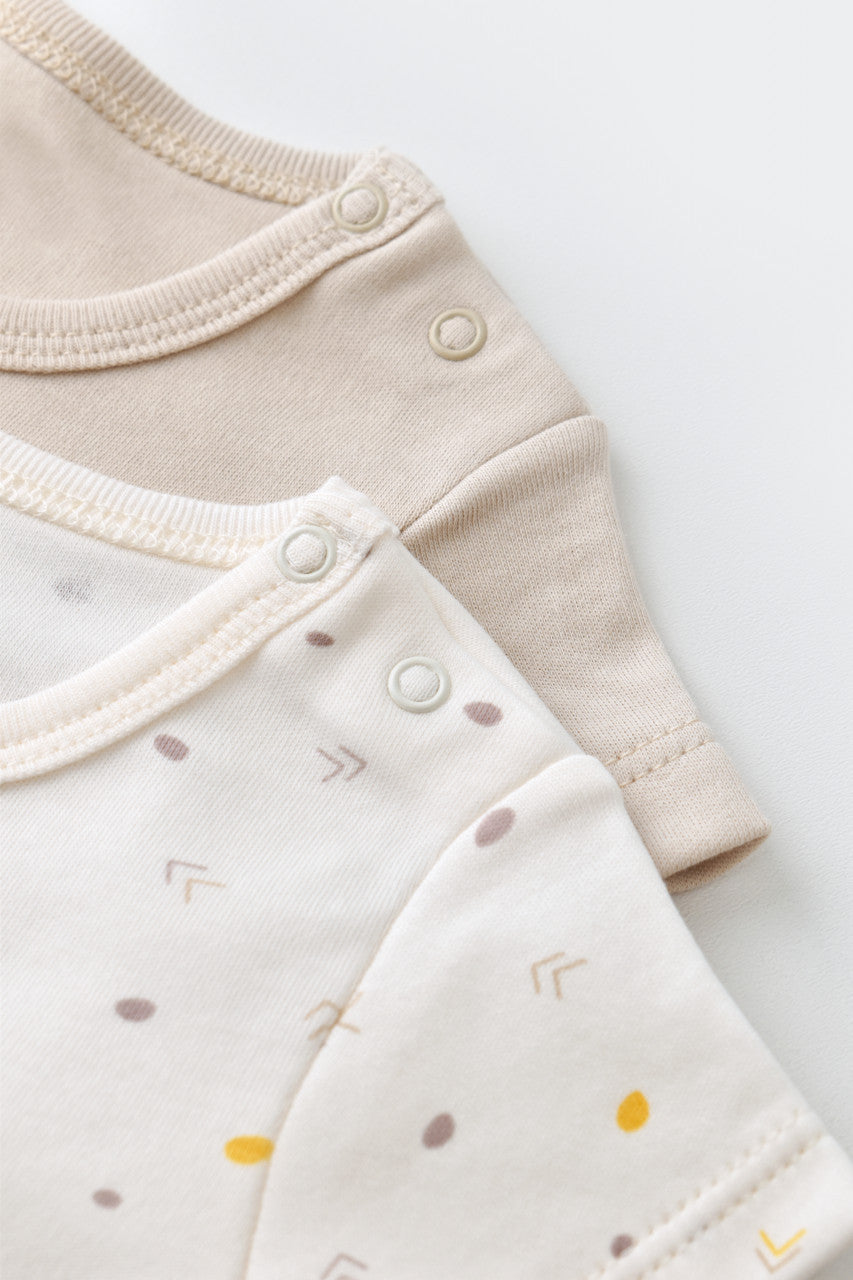 Set 2 body-uri bebe unisex -100% bumbac organic - Ecru cu buline, Baby Cosy