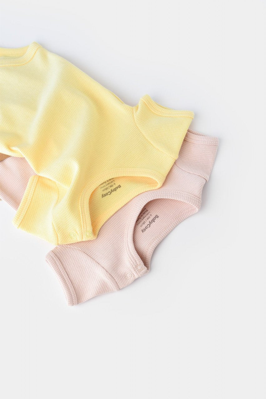 Set 2 body-uri bebe unisex -100% bumbac organic - Galben/Roz, Baby Cosy