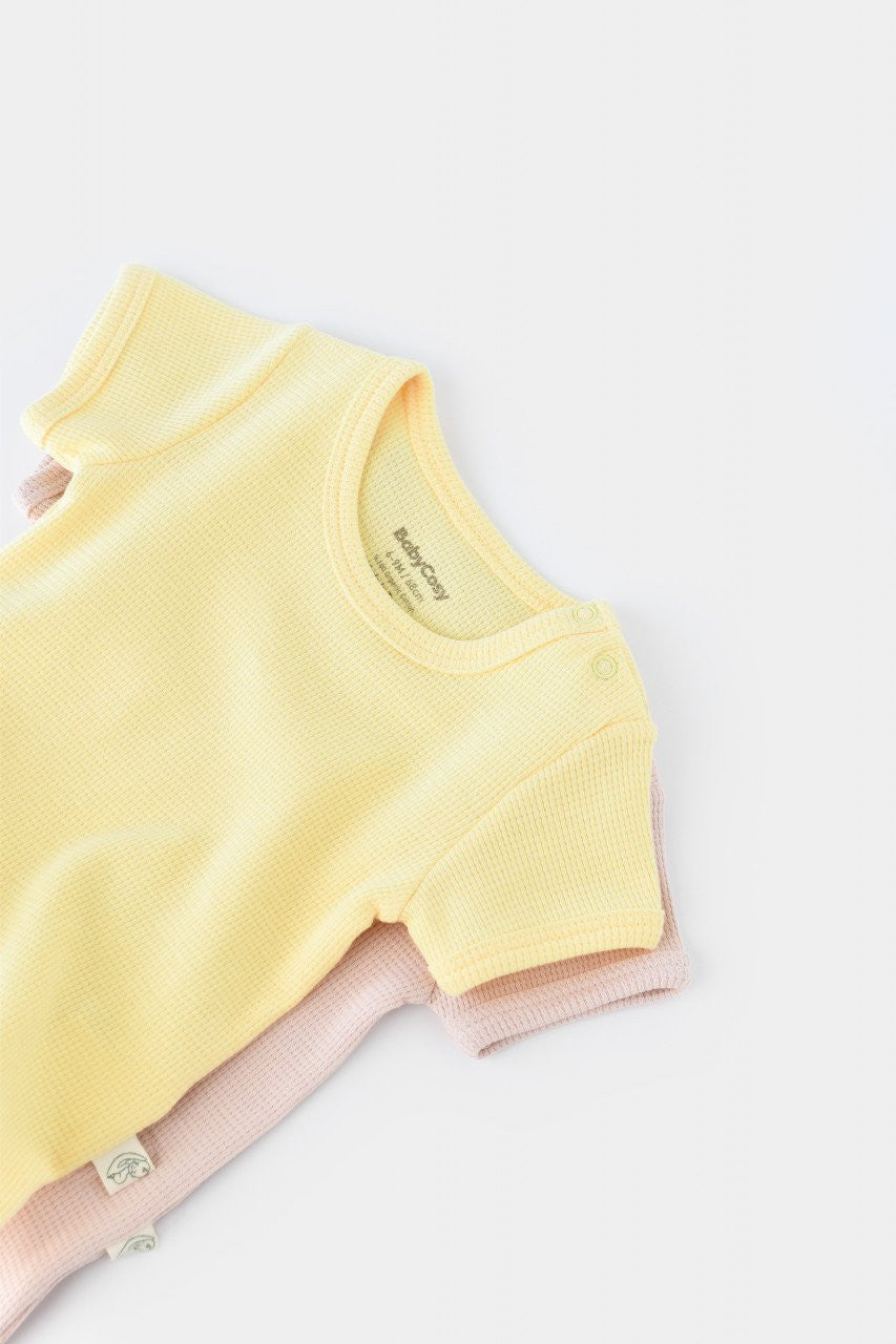 Set 2 body-uri bebe unisex -100% bumbac organic - Galben/Roz, Baby Cosy