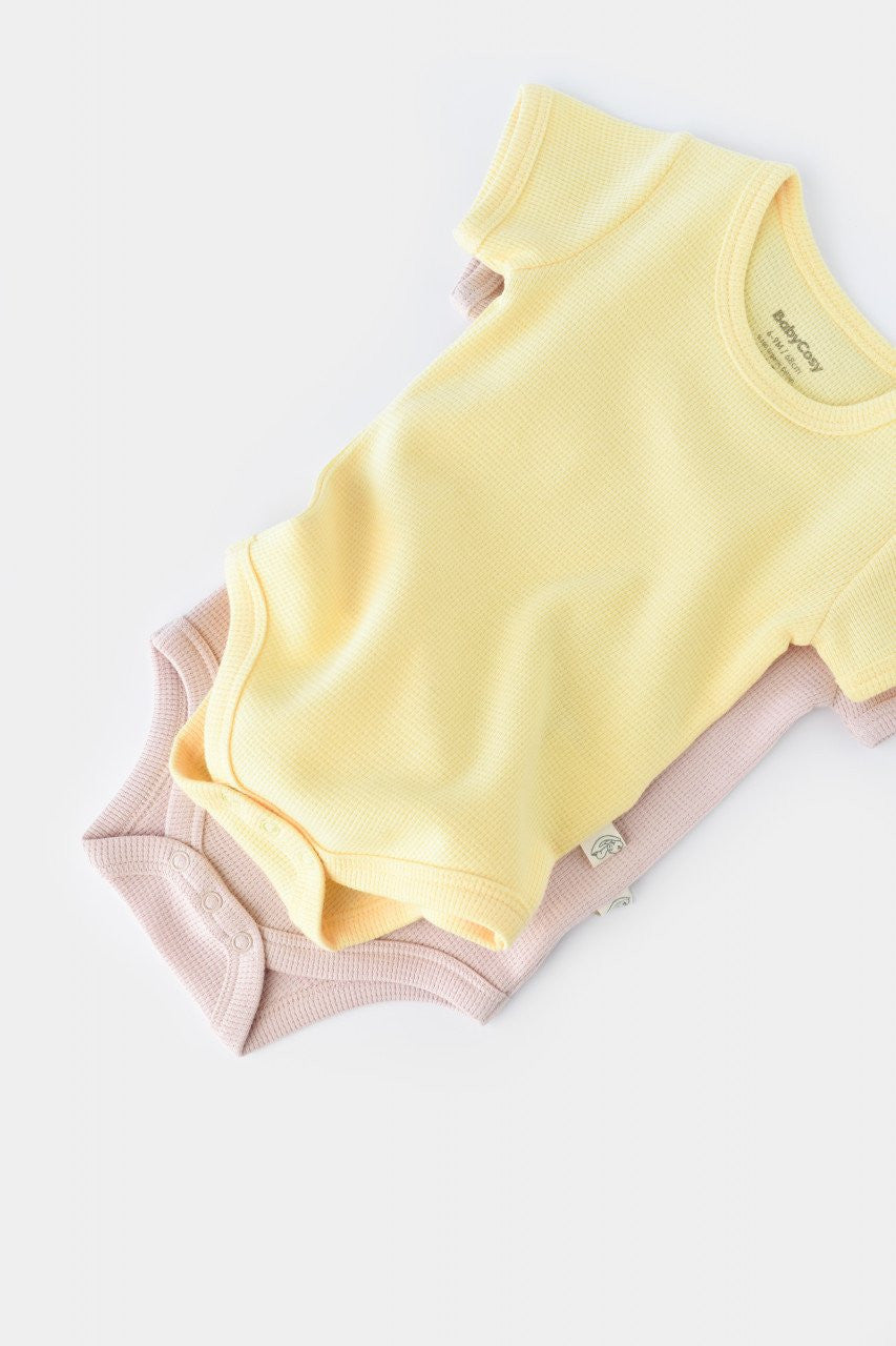 Set 2 body-uri bebe unisex -100% bumbac organic - Galben/Roz, Baby Cosy