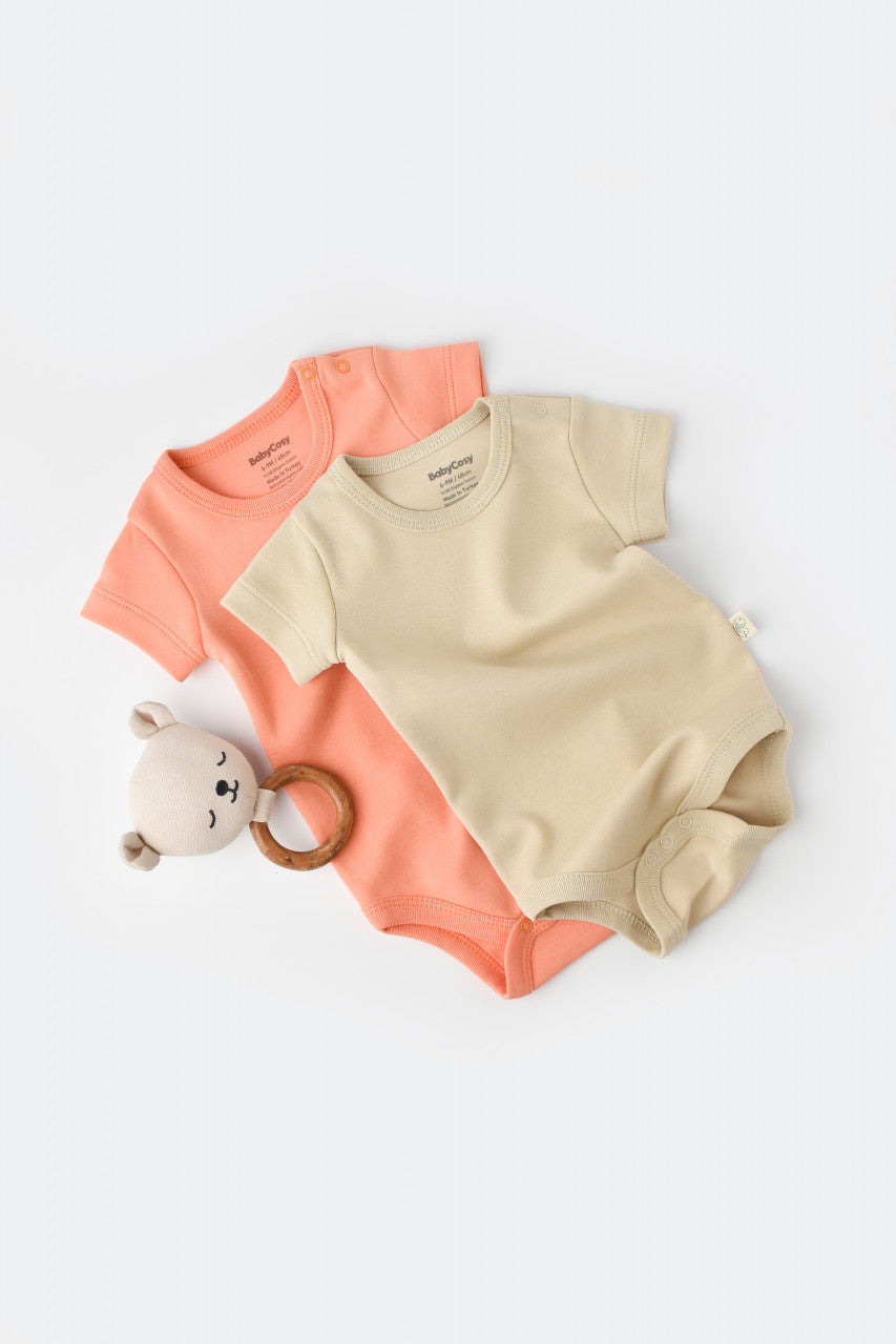 Set 2 body-uri bebe unisex -100% bumbac organic - Roz/Crem, Baby Cosy