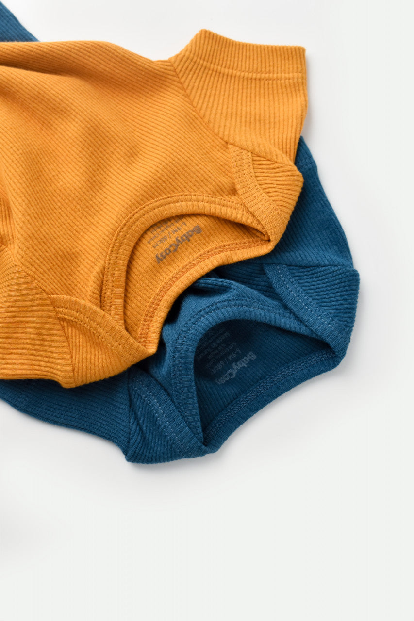 Set 2 body-uri bebe unisex din bumbac organic si modal - Bleumarin/Sofran, Baby Cosy
