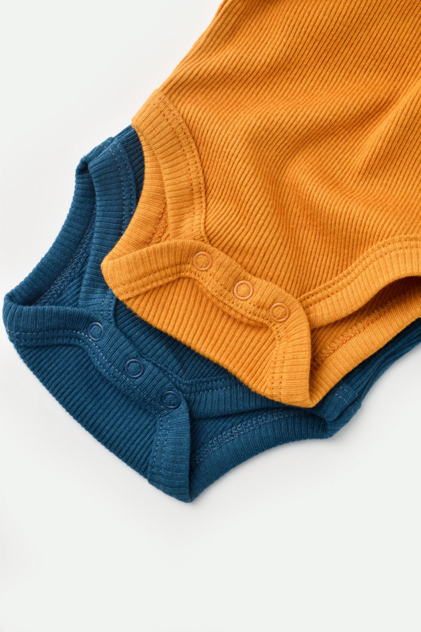 Set 2 body-uri bebe unisex din bumbac organic si modal - Bleumarin/Sofran, Baby Cosy