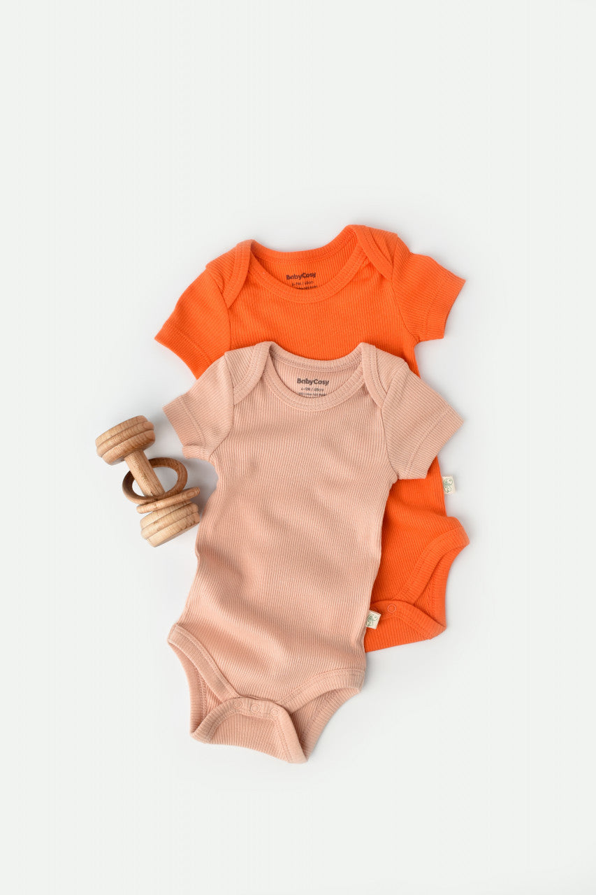 Set 2 body-uri bebe unisex din bumbac organic si modal - Rodie/Piersica, Baby Cosy