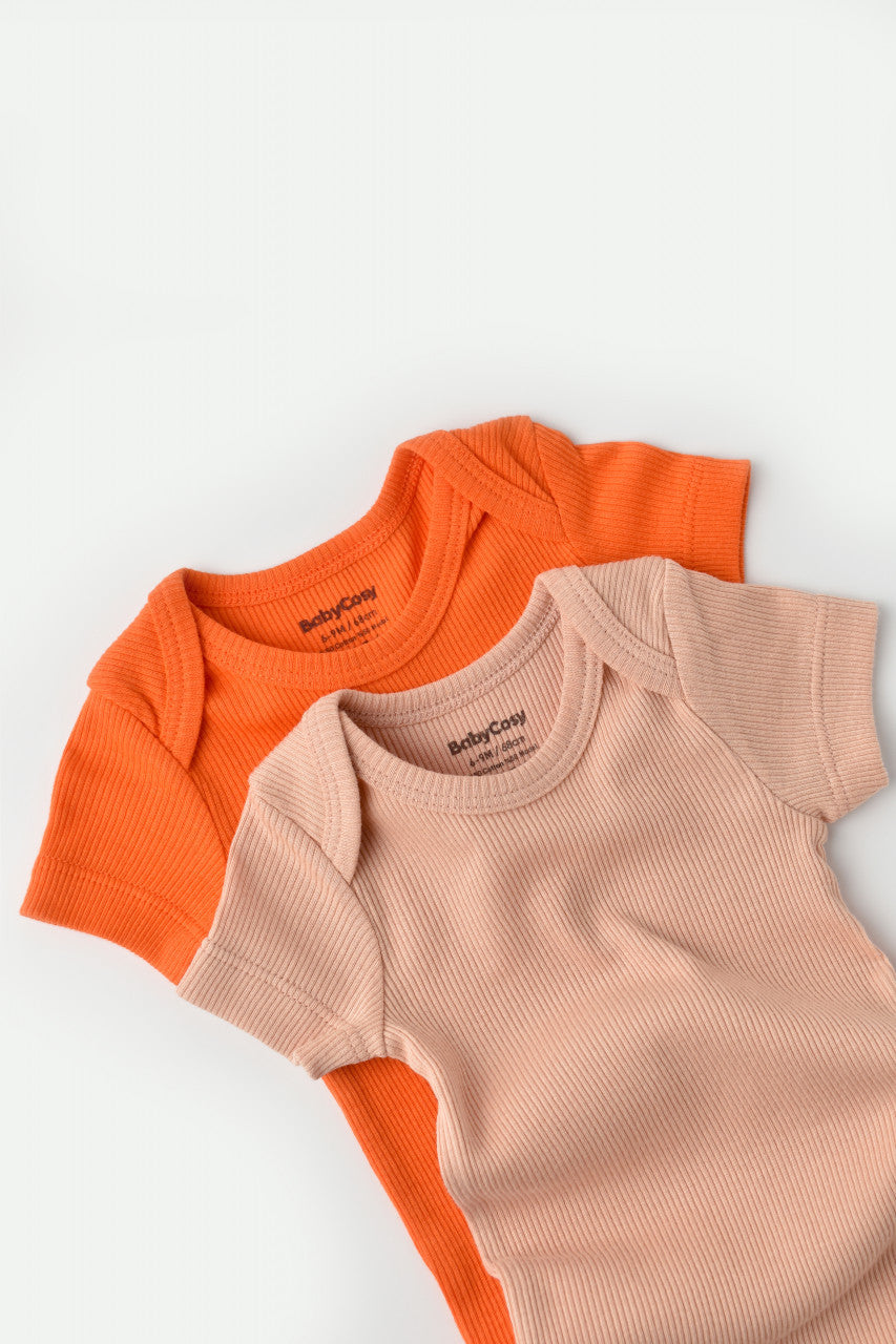 Set 2 body-uri bebe unisex din bumbac organic si modal - Rodie/Piersica, Baby Cosy