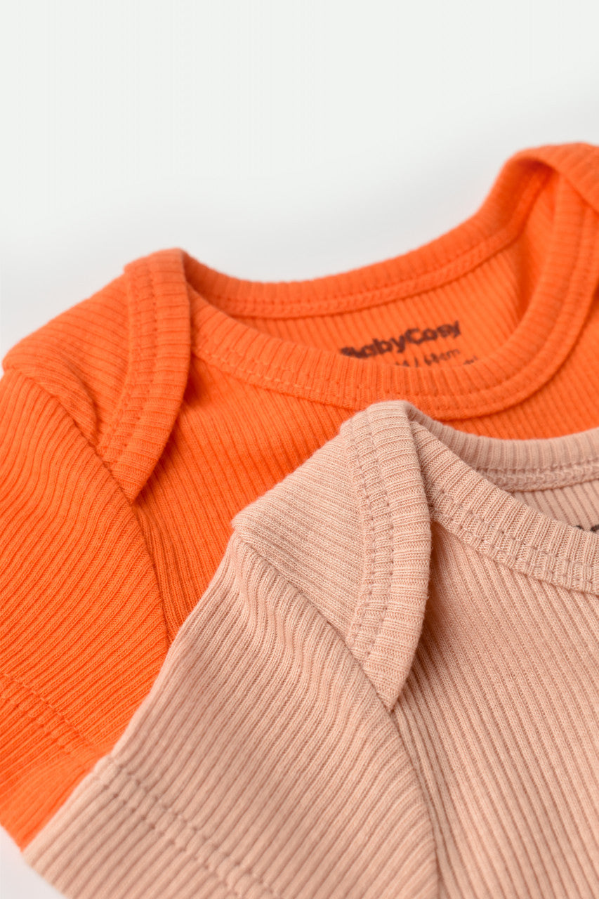 Set 2 body-uri bebe unisex din bumbac organic si modal - Rodie/Piersica, Baby Cosy
