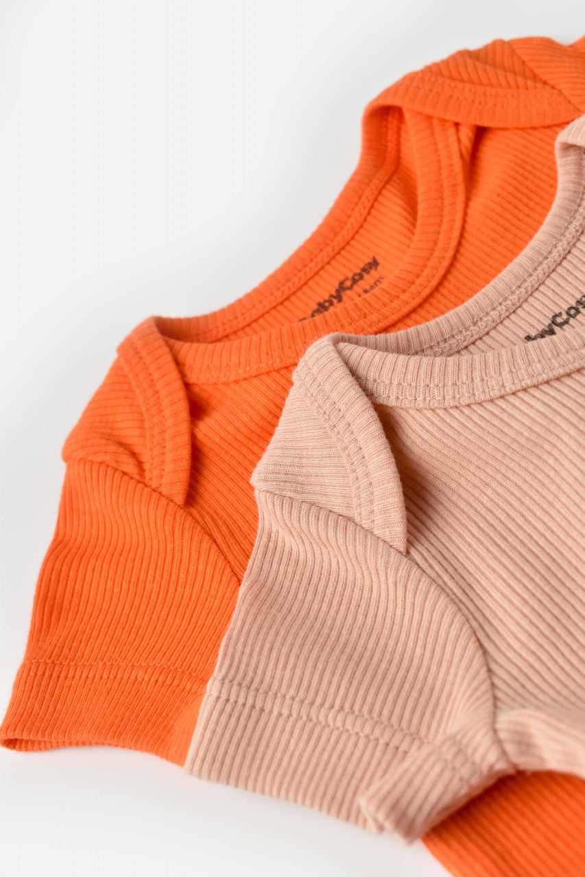 Set 2 body-uri bebe unisex din bumbac organic si modal - Rodie/Piersica, Baby Cosy