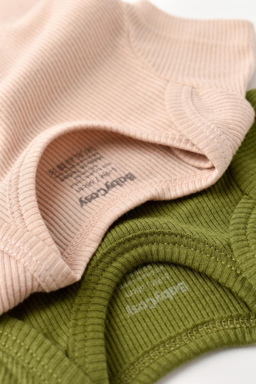 Set 2 body-uri bebe unisex din bumbac organic si modal - Verde/Blush, Baby Cosy