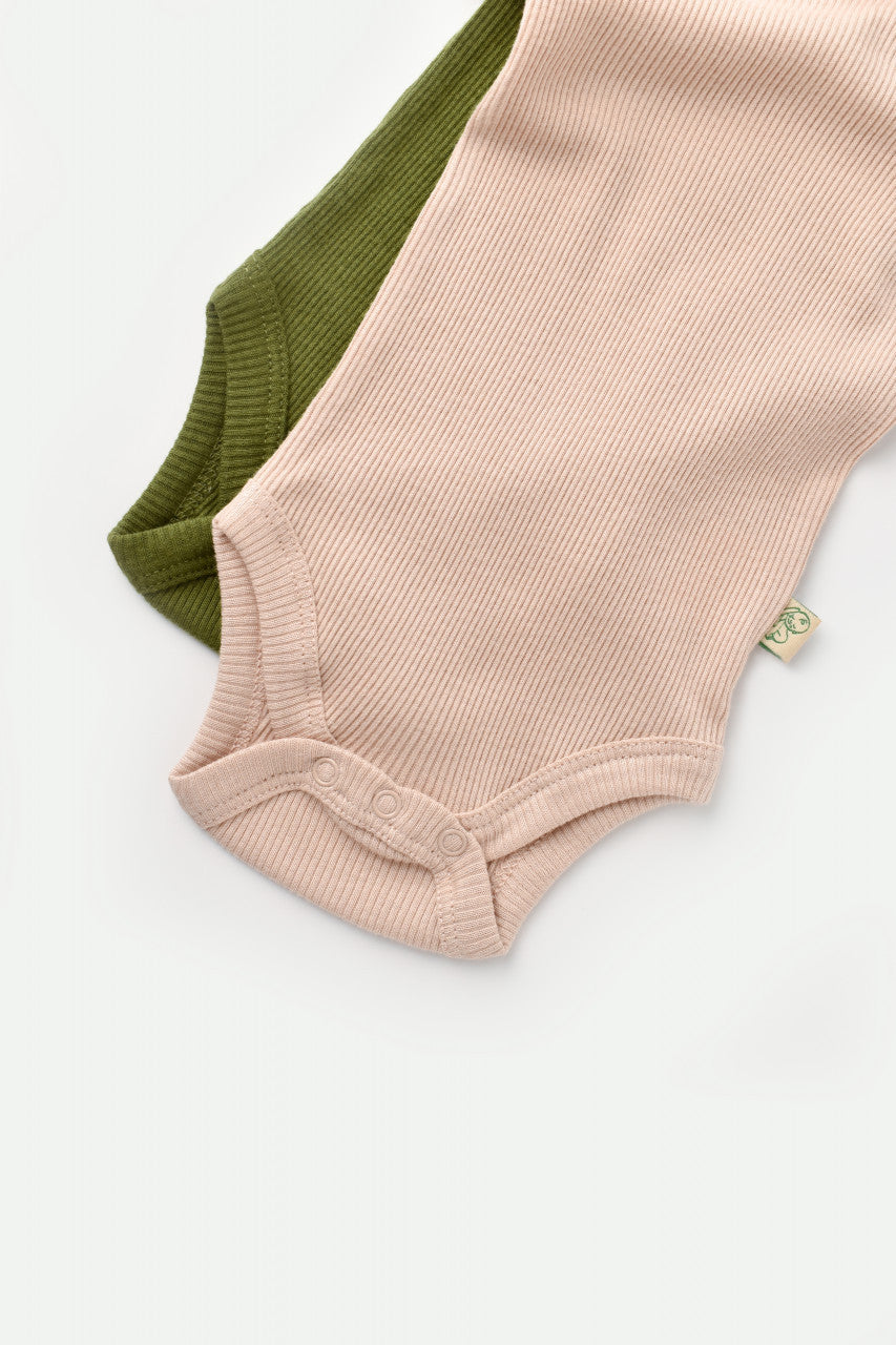 Set 2 body-uri bebe unisex din bumbac organic si modal - Verde/Blush, Baby Cosy