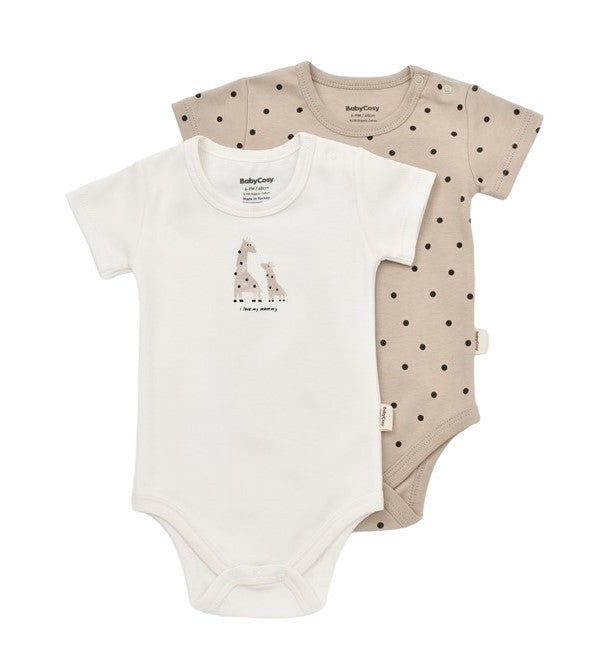 Set 2 body-uri bebe unisex Girafa, Baby Cosy, 100% bumbac organic