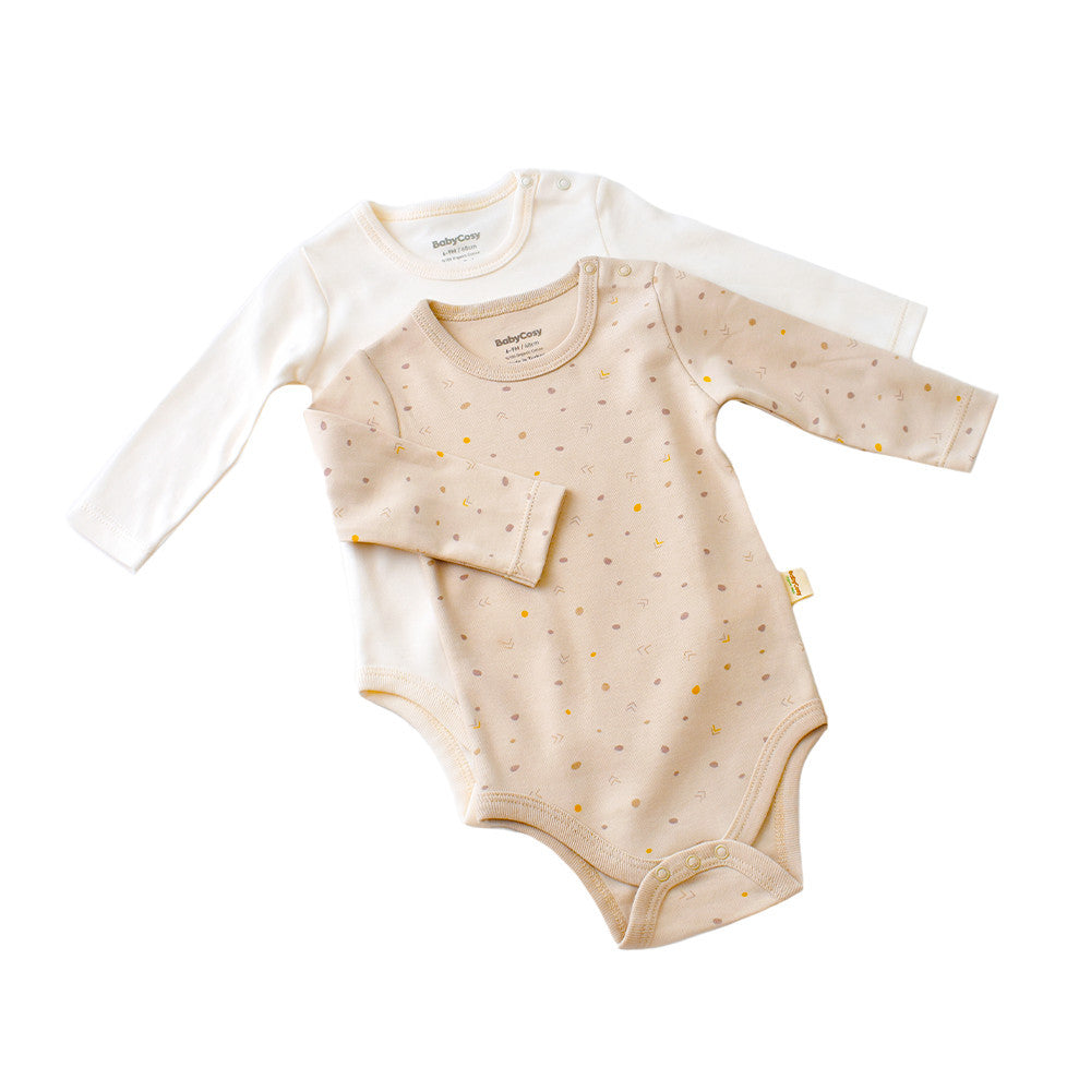 Set 2 body-uri cu maneca lunga bebe unisex -100% bumbac organic - Crem cu buline, Baby Cosy