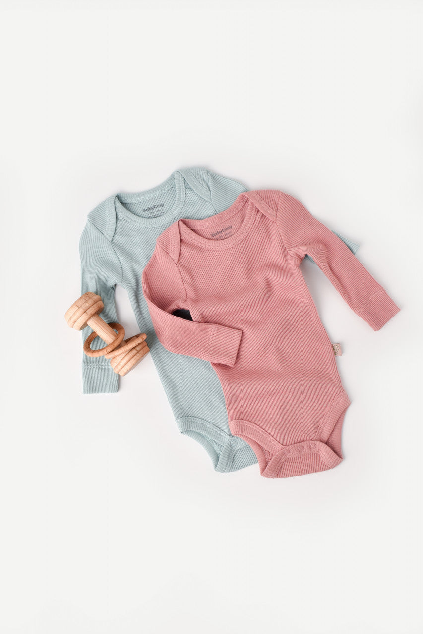 Set 2 body-uri cu maneca lunga bebe unisex din bumbac organic si modal - Mint/Rose, Baby Cosy