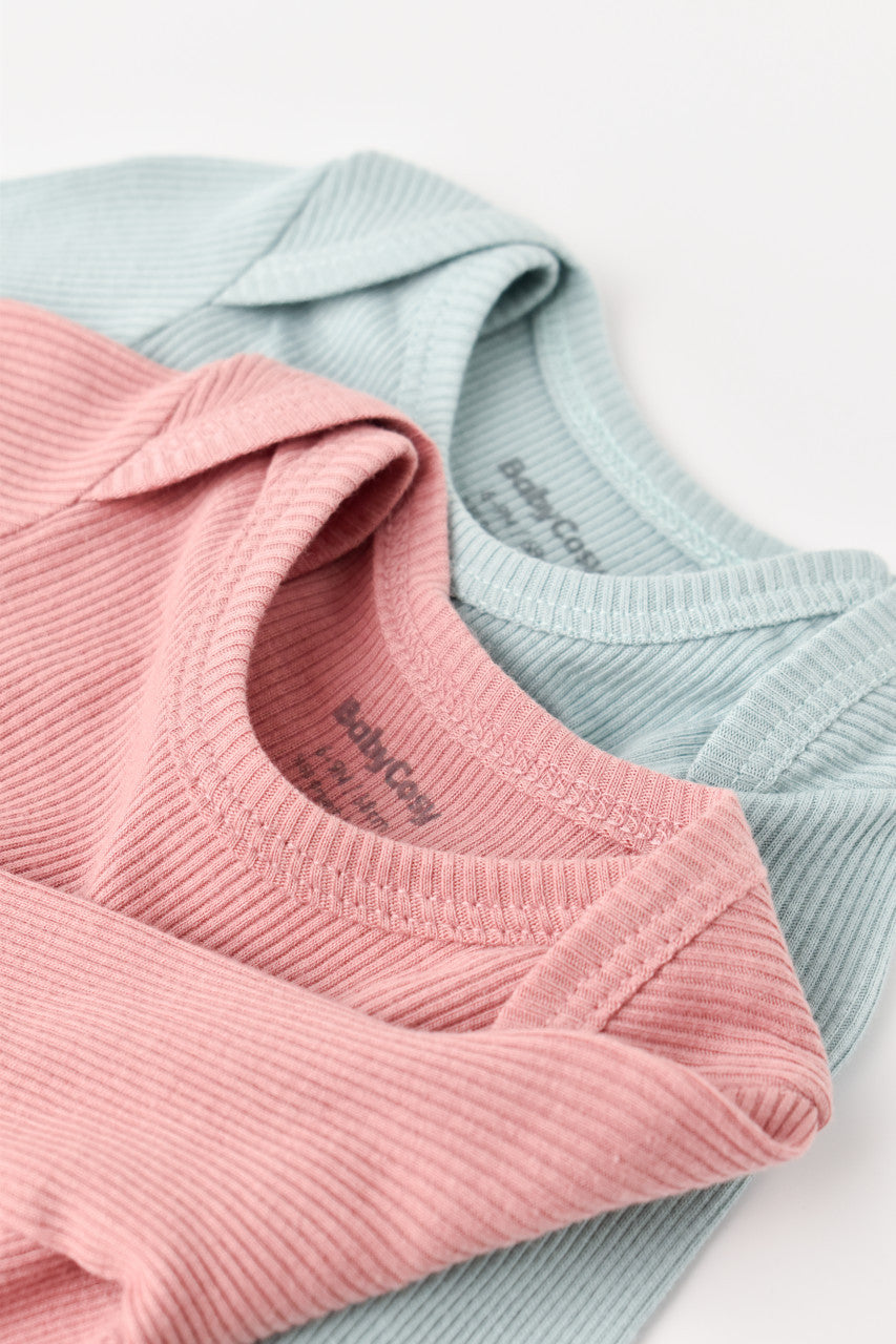 Set 2 body-uri cu maneca lunga bebe unisex din bumbac organic si modal - Mint/Rose, Baby Cosy