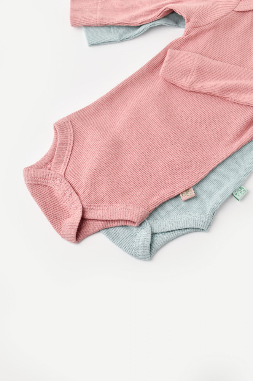 Set 2 body-uri cu maneca lunga bebe unisex din bumbac organic si modal - Mint/Rose, Baby Cosy