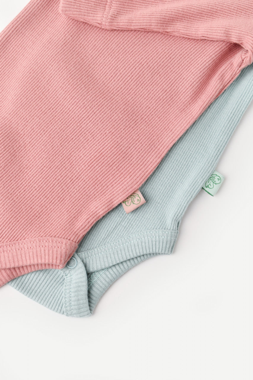 Set 2 body-uri cu maneca lunga bebe unisex din bumbac organic si modal - Mint/Rose, Baby Cosy