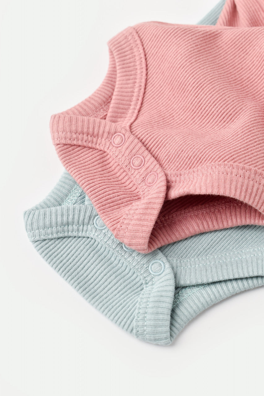 Set 2 body-uri cu maneca lunga bebe unisex din bumbac organic si modal - Mint/Rose, Baby Cosy