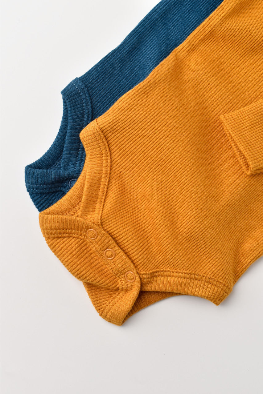 Set 2 body-uri cu maneca lunga bebe unisex din bumbac organic si modal - Bleumarin/Sofran, Baby Cosy