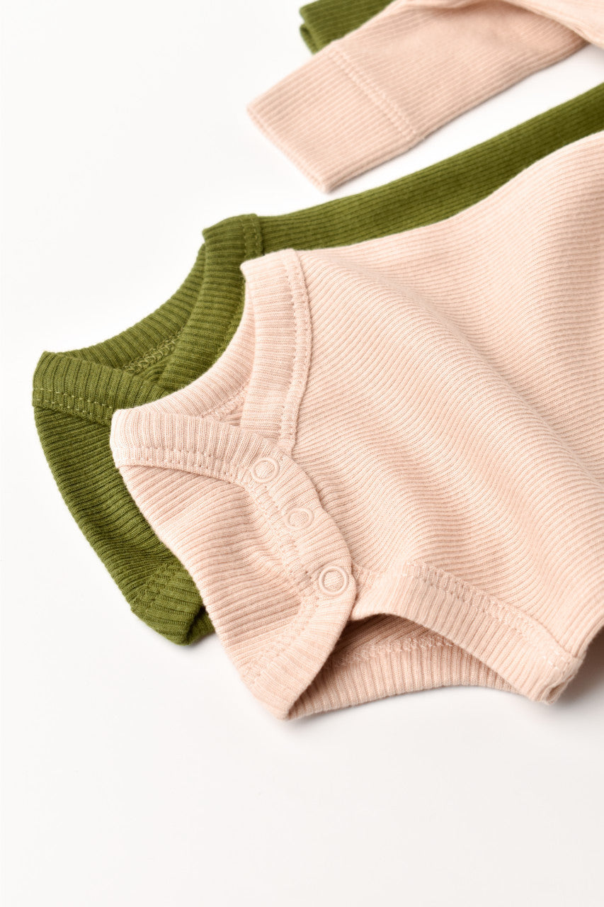 Set 2 body-uri cu maneca lunga bebe unisex din bumbac organic si modal - Verde/Blush, Baby Cosy
