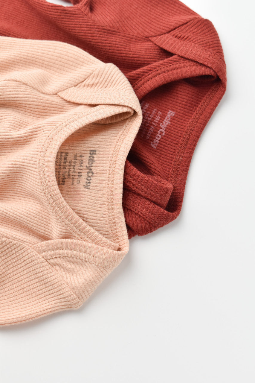 Set 2 body-uri cu maneca lunga bebe unisex din bumbac organic si modal - Caramiziu/Somon, Baby Cosy