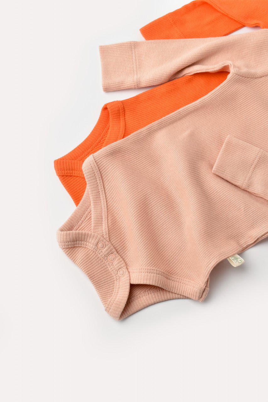 Set 2 body-uri cu maneca lunga bebe unisex din bumbac organic si modal - Rodie/Piersica, Baby Cosy