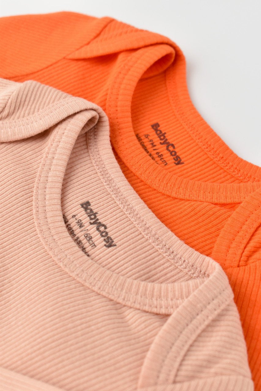 Set 2 body-uri cu maneca lunga bebe unisex din bumbac organic si modal - Rodie/Piersica, Baby Cosy