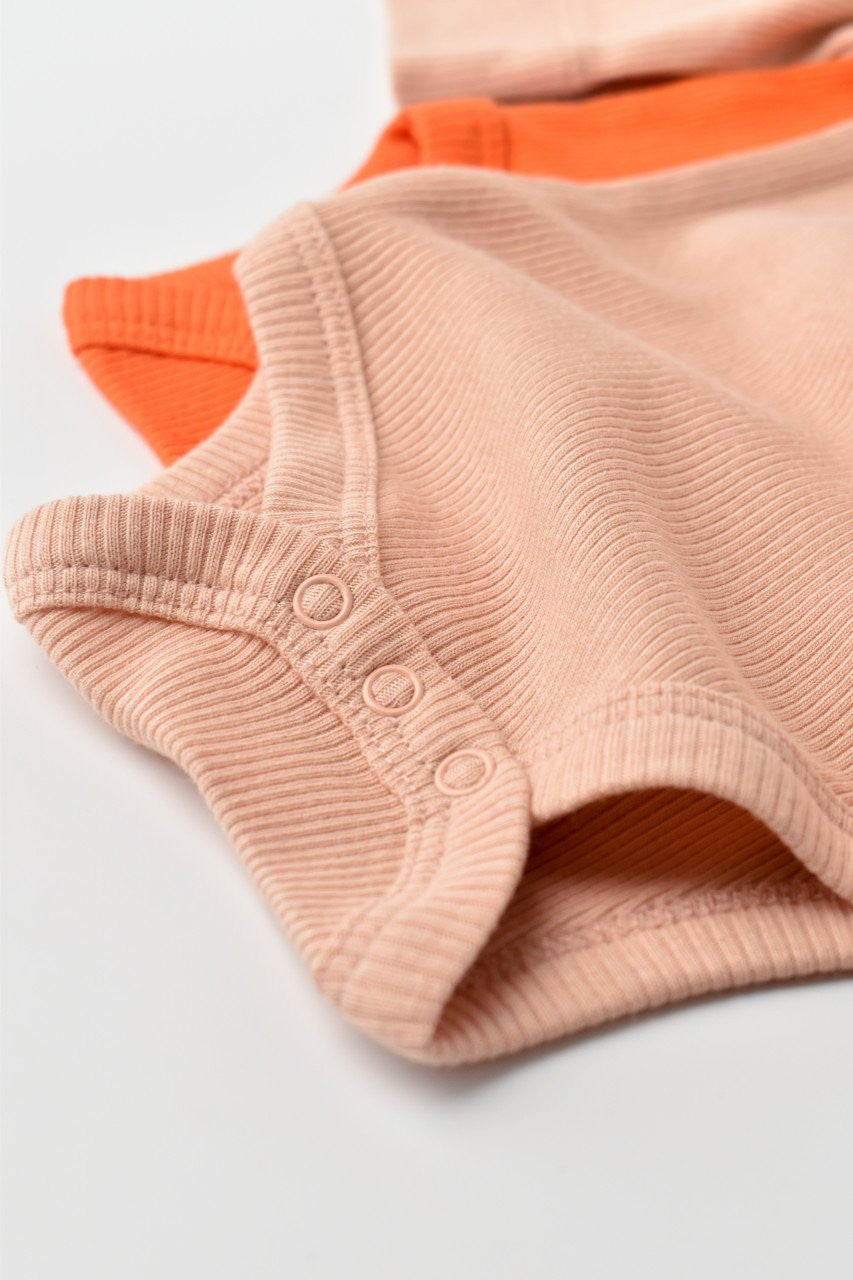 Set 2 body-uri cu maneca lunga bebe unisex din bumbac organic si modal - Rodie/Piersica, Baby Cosy