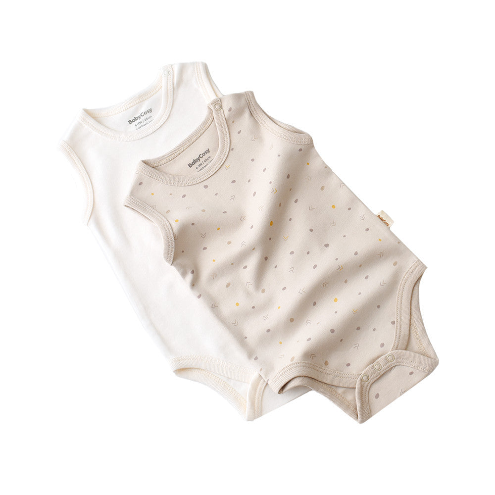Set 2 body-uri fara maneci bebe unisex -100% bumbac organic - Crem cu buline, Baby Cosy