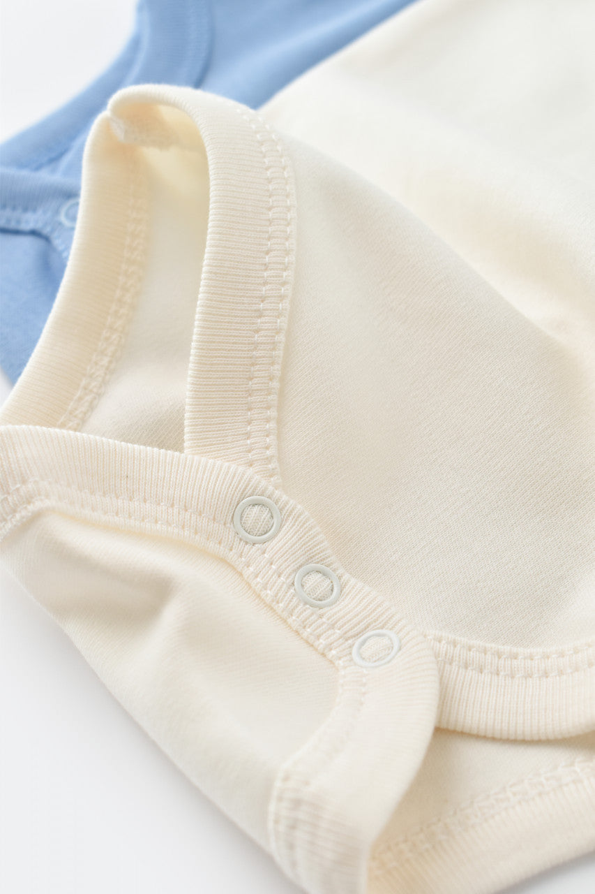 Set 2 body-uri fara maneci bebe unisex -100% bumbac organic - Ecru/Bleu, Baby Cosy