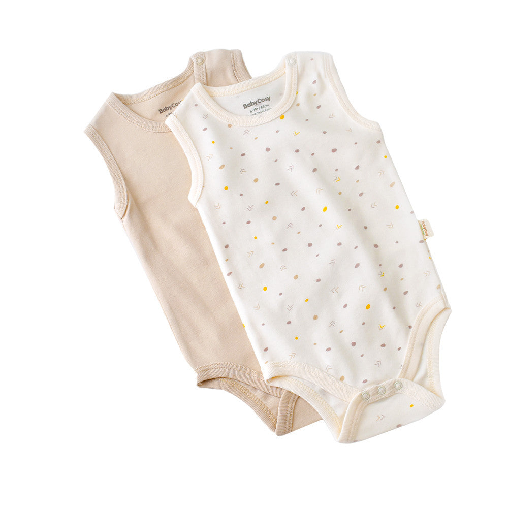 Set 2 body-uri fara maneci bebe unisex -100% bumbac organic - Ecru cu buline, Baby Cosy