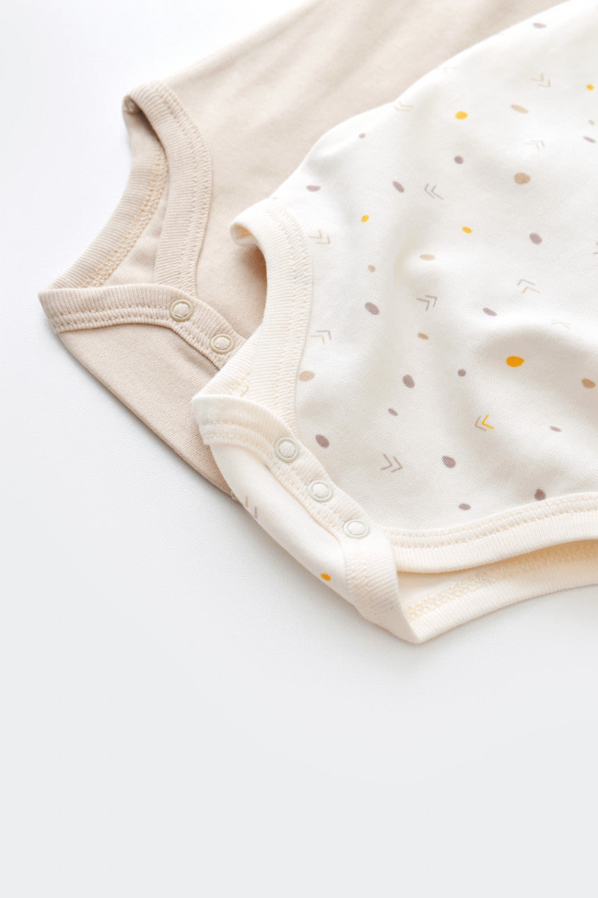 Set 2 body-uri fara maneci bebe unisex -100% bumbac organic - Ecru cu buline, Baby Cosy