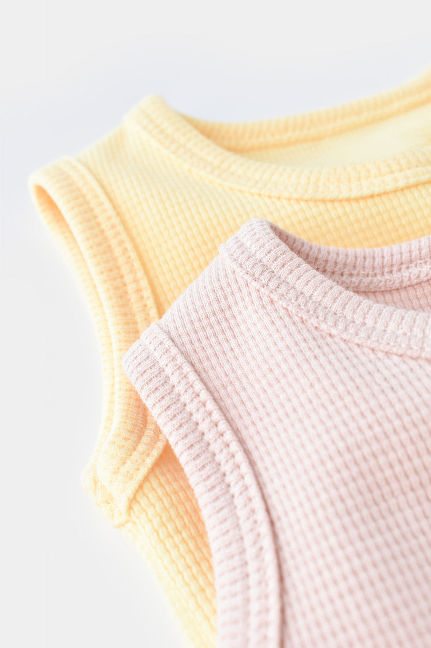 Set 2 body-uri fara maneci bebe unisex -100% bumbac organic - Galben/Roz, Baby Cosy
