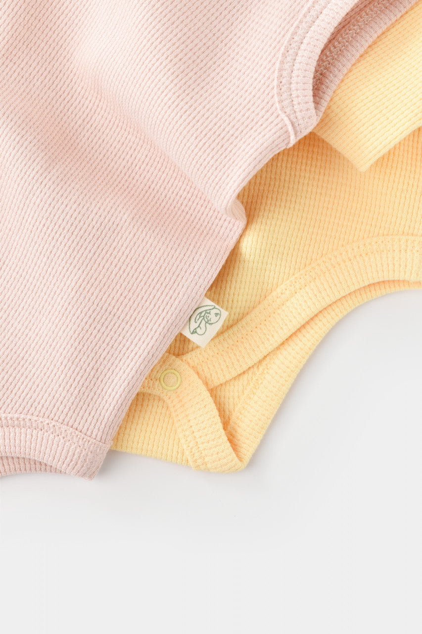 Set 2 body-uri fara maneci bebe unisex -100% bumbac organic - Galben/Roz, Baby Cosy