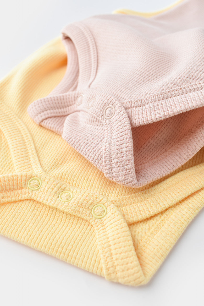 Set 2 body-uri fara maneci bebe unisex -100% bumbac organic - Galben/Roz, Baby Cosy