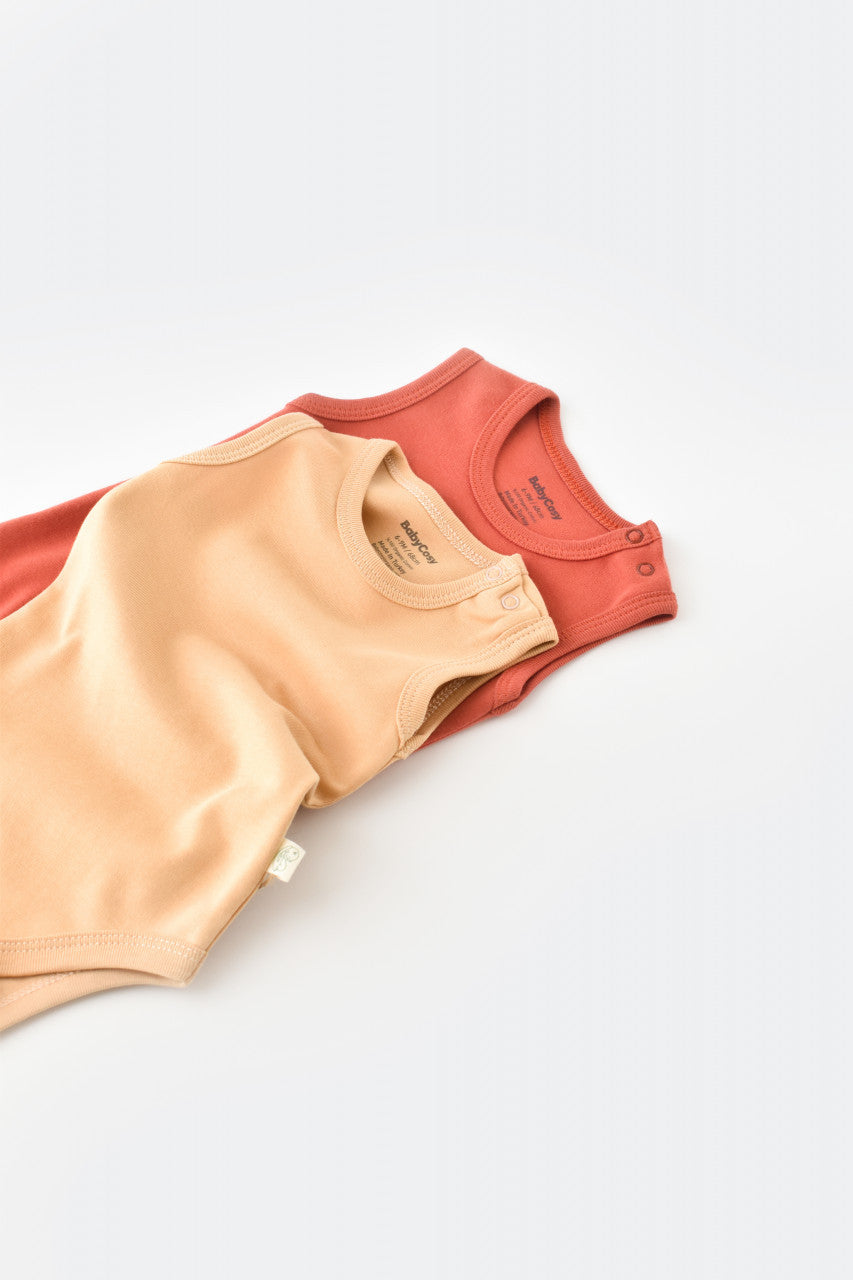 Set 2 body-uri fara maneci bebe unisex -100% bumbac organic - Mustar/ Scortisoara, Baby Cosy