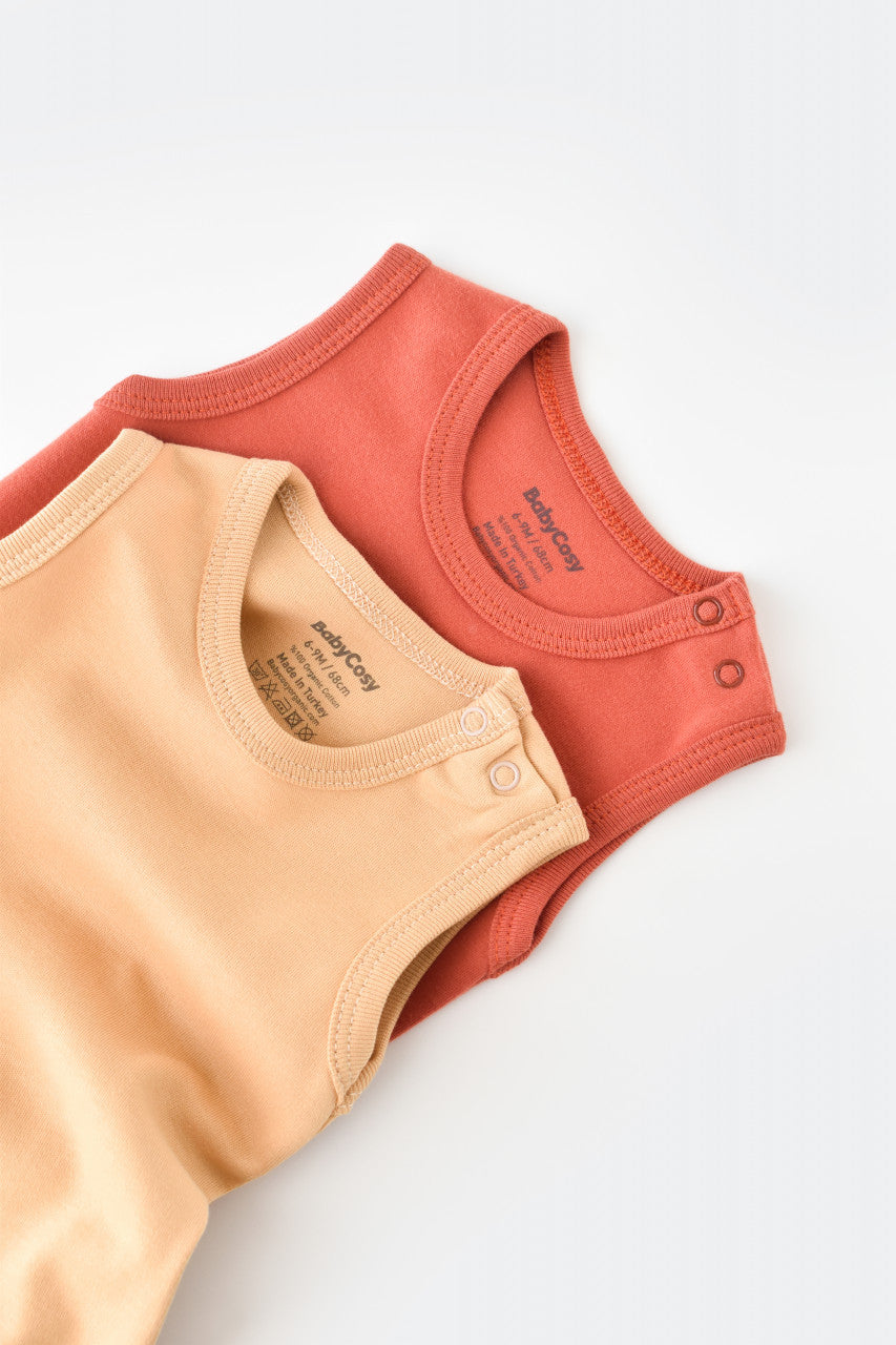 Set 2 body-uri fara maneci bebe unisex -100% bumbac organic - Mustar/ Scortisoara, Baby Cosy