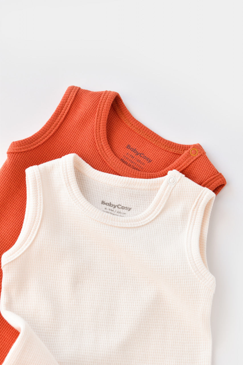 Set 2 body-uri fara maneci bebe unisex -100% bumbac organic -Scortisoara/Ecru, Baby Cosy