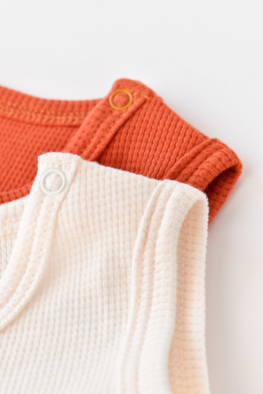 Set 2 body-uri fara maneci bebe unisex -100% bumbac organic -Scortisoara/Ecru, Baby Cosy