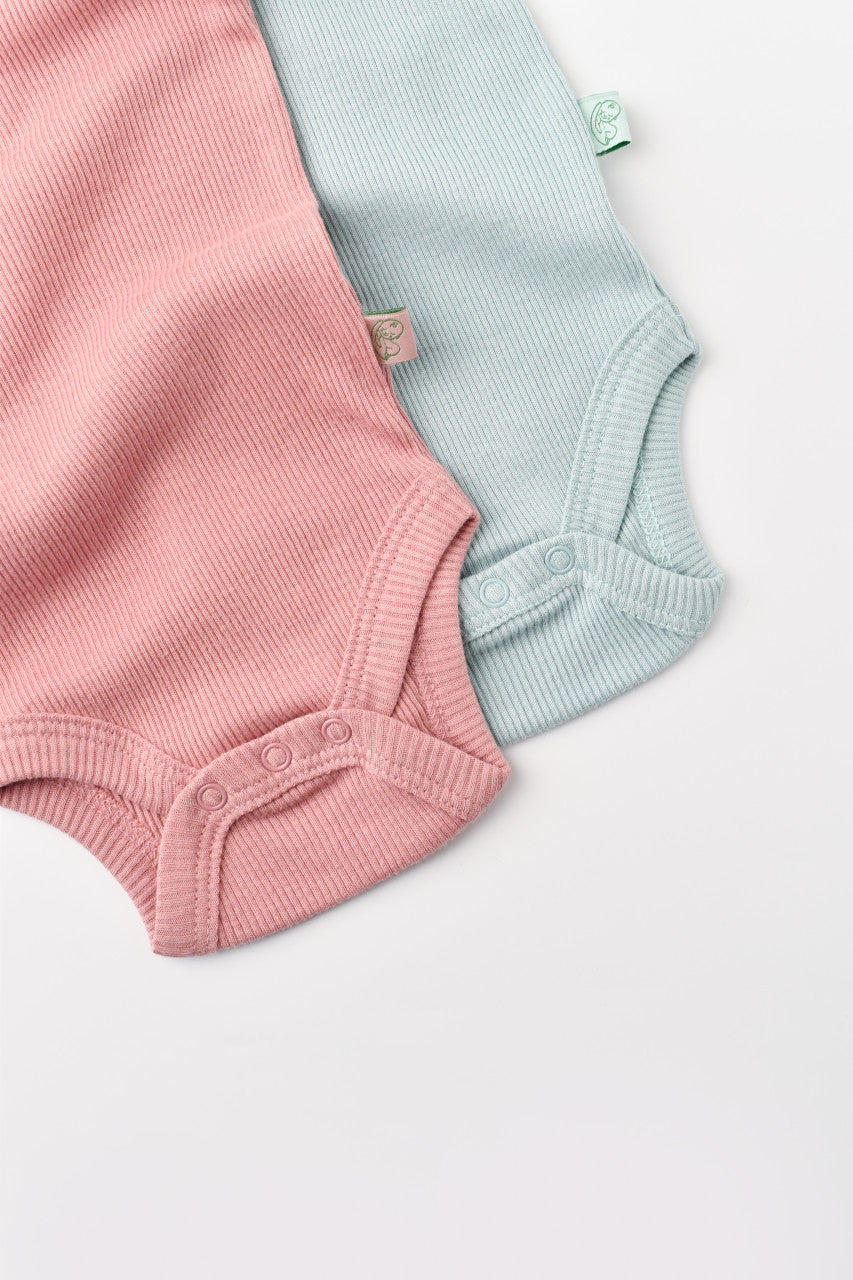 Set 2 body-uri fara maneci bebe unisex din bumbac organic si modal - Mint/Rose, Baby Cosy