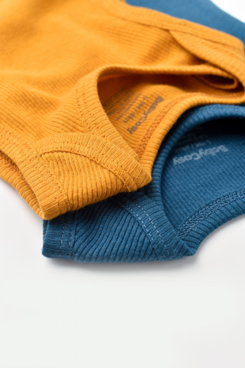 Set 2 body-uri fara maneci bebe unisex din bumbac organic si modal - Bleumarin/Sofran, Baby Cosy